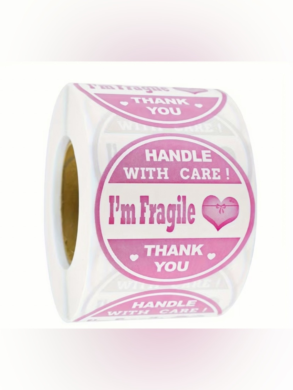 Pink "I'm Fragile" Handle With Care Thank You Stickers - 50 Ct.